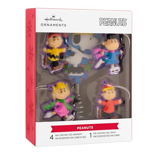 Hallmark Peanuts Mini Christmas Tree Topper & Ornaments Set of 5 - Ice Skating Characters