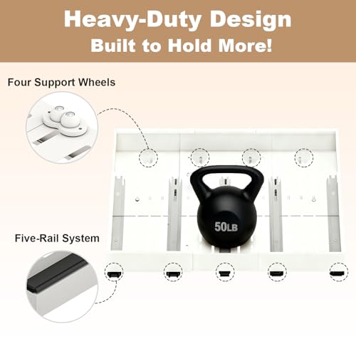 Fokyfok Expandable Pull Out Cabinet Organizer - White, 23-31W x 17-24D, Adhesive Shelves