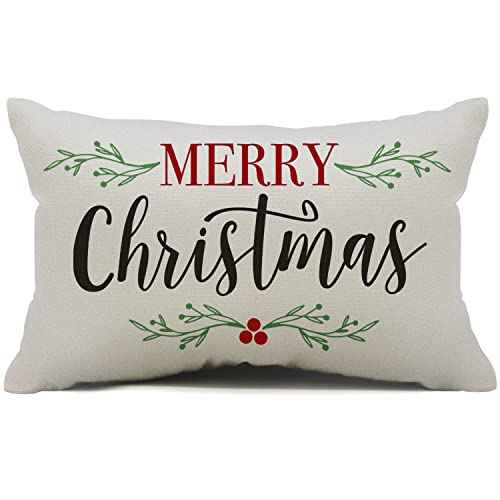 DFXSZ Merry Christmas Pillow Covers Holly Berries Lumbar Pillow Covers Outdoor Pillowcase 12x20 Inch for Home Decoration