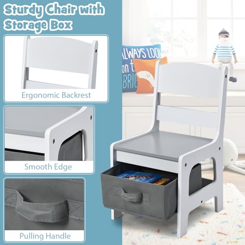 Kids Art & Craft Table Set with Storage - Gray & White, 24.5 x 24.5 inches