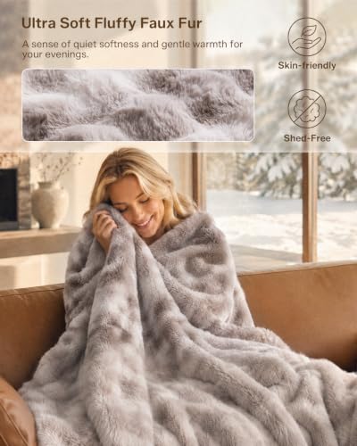Ultrasoft Electric Blanket Twin 460 GSM Faux Fur with Grey Variation