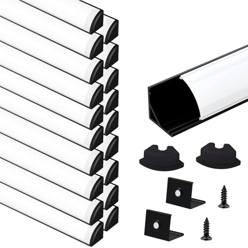 20 Pack 3.3ft LED V Shape Aluminum Channel System with Milky Diffuser Cover - Black & Milky Variation