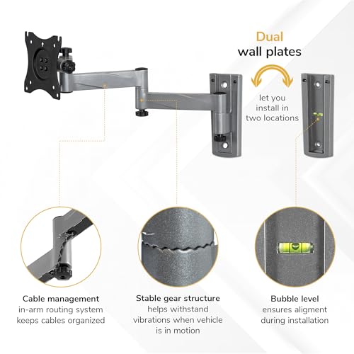 Full Motion RV TV Wall Mount with Locking Arm - Outdoor Indoor 19-43 Inch