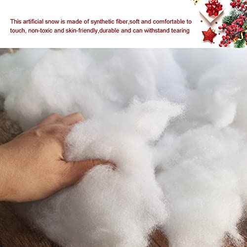 Christmas Fake Snow Decor, Cotton Snow Fluff Decor, Artificial Snow for Winter Village, Flame Resistant Indoor Snow Blanket for Xmas Display(5.6 OZ)