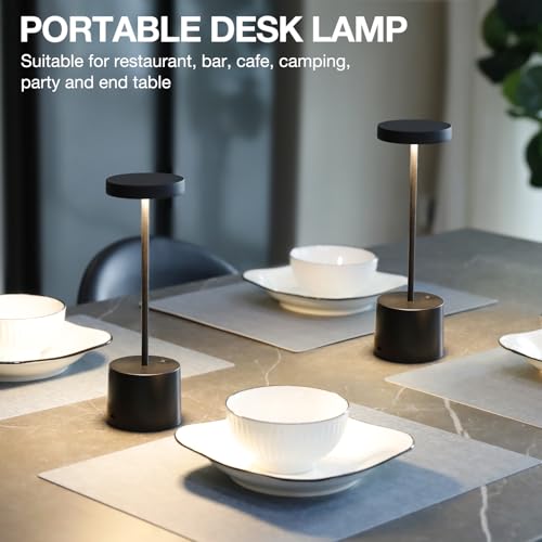 Black Cordless Rechargeable Table Lamp Set of 2 - 4000mAh Battery, Touch Dimmable, Portable LED Lighting