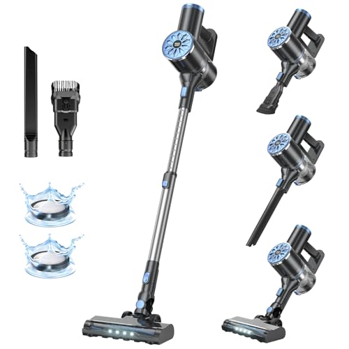 Blue Cordless Stick Vacuum Cleaner with Self-Standing & LED Screen - Lightweight Pet Hair & Hardwood Floor Sweeper