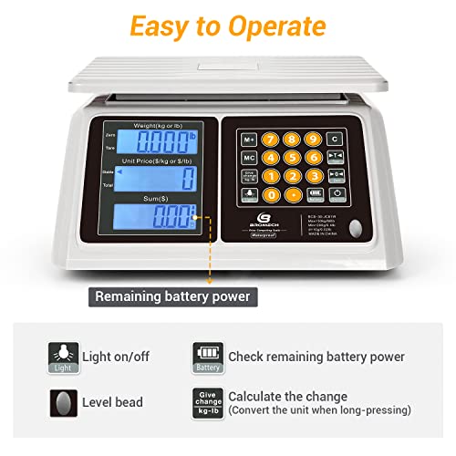 BROMECH Waterproof Commercial Food Scale 66lb with Price Computing