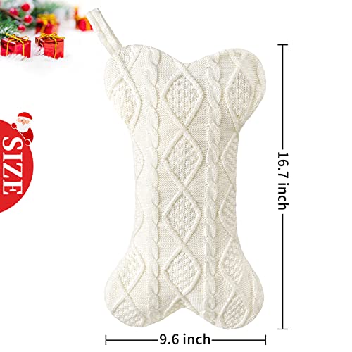 Dog Christmas Stocking, Knit White Stocking for Dogs, Bone Shape