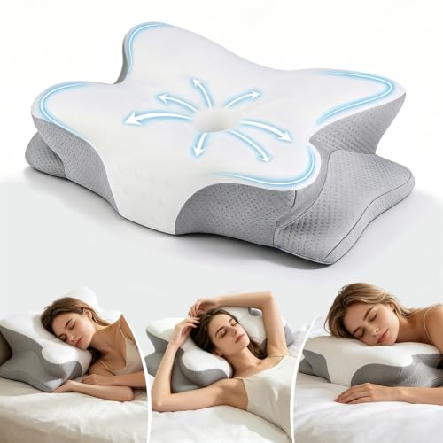Tsomfeh Grey Cervical Neck Pillow for Support, Pain Relief & Cooling