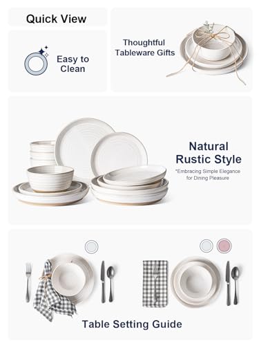 Handmade Feel Ceramic Dinnerware Set for 4 - 12 Pieces, Chip Resistant, Microwave & Dishwasher Safe, Arctic White