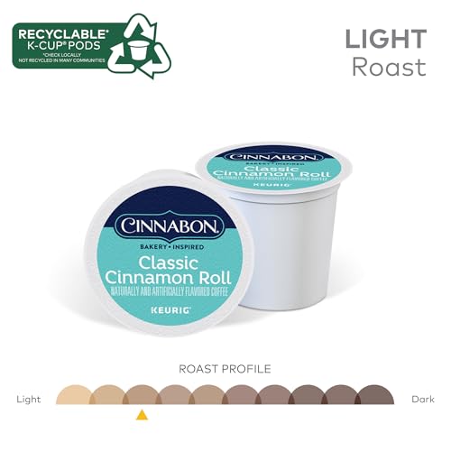 Cinnabon Classic Cinnamon Roll Coffee Pods - 24 Count, Pack of 4, Light Roast, Recyclable K-Cups