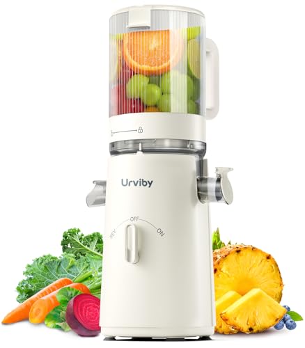 URVIBY 2-in-1 Cold Press Juicer & Sorbet Maker - White, 5-Inch Wide Chute