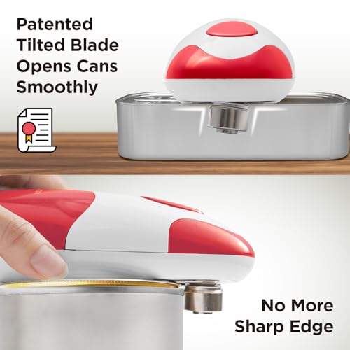 Electric Can Opener Battery Operated - Effortless One-Touch Kitchen Tool, Red