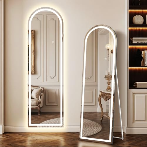 White Arched Full Length Mirror with Lights - 56x16 Dimmable LED Wall & Standing Vanity