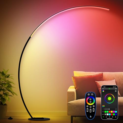 Matte Black RGB Floor Lamp - 67 Inch Ultra-Wide Coverage, 3 Color Temperatures, Music Sync, Remote Control