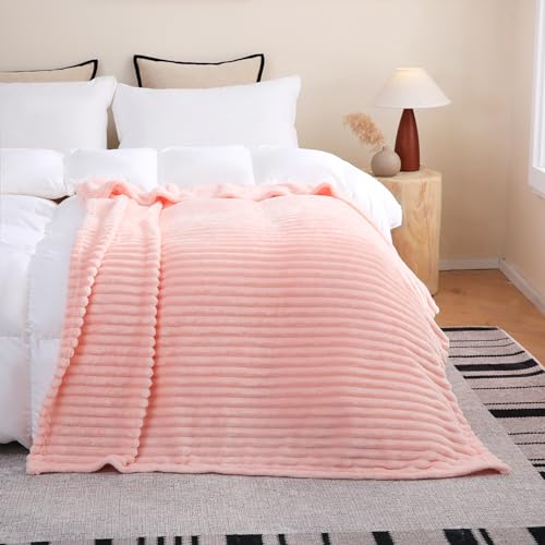 Linecooo Light Pink Fleece Throw Blanket 108x90in for Couch Sofa Living Room