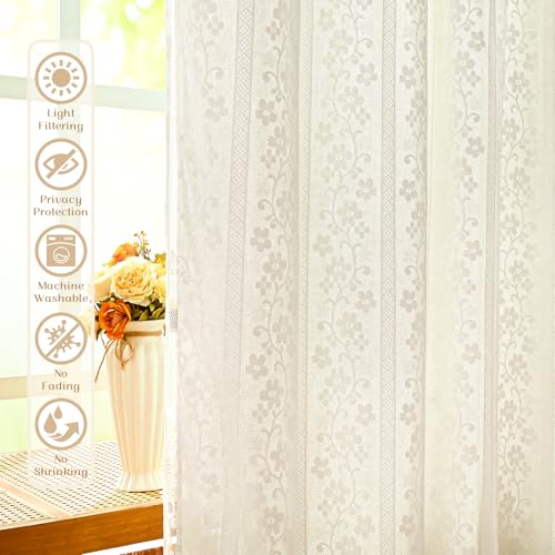 Light Filtering Linen Curtains for Bedroom & Living Room - Beige 52W x 84L, 2 Panels, Double Layer Boho Farmhouse Style - Variation of Light Filtering Beige 52W x 84L