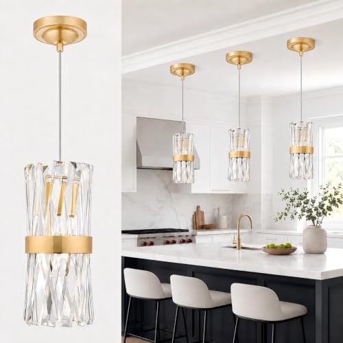 Ken & Ricky Gold Pendant Lights 3-Pack Kitchen Island Lighting - Mesh Crystal Design