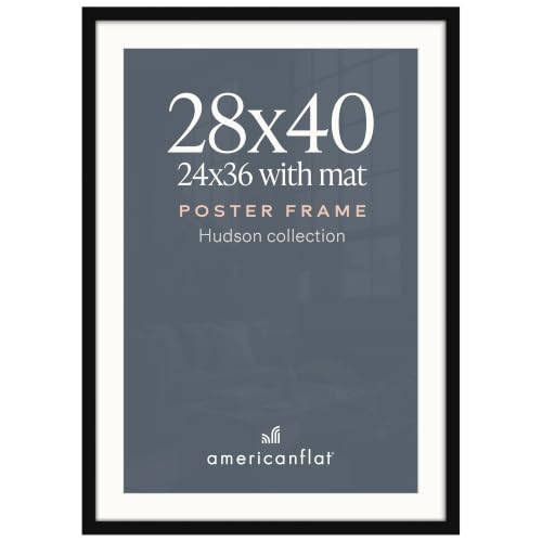 Americanflat 28x40 Black Poster Frame with Mat - Engineered Wood, Horizontal & Vertical Display