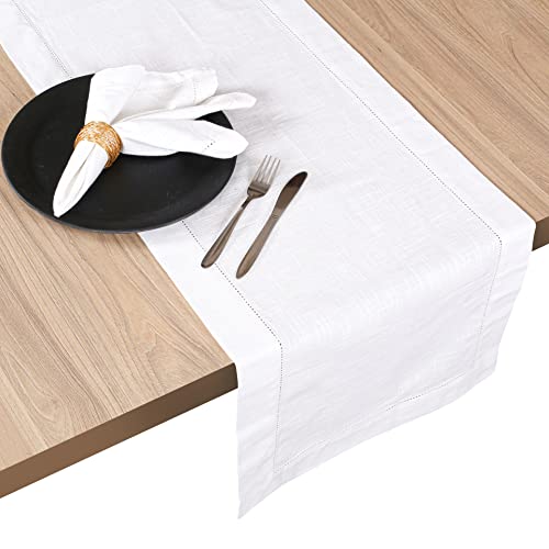 Light & Pro White Cotton Table Runner 16x90 Inches Hemstitched for Dining & Events