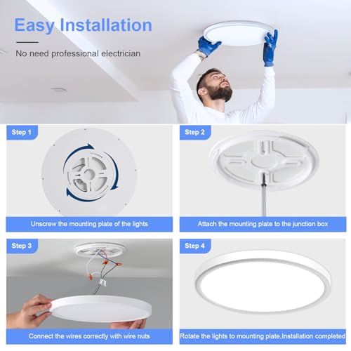 hunhun 16 Inch Dimmable LED Flush Mount Ceiling Light 4800LM 5 CCT White Pack