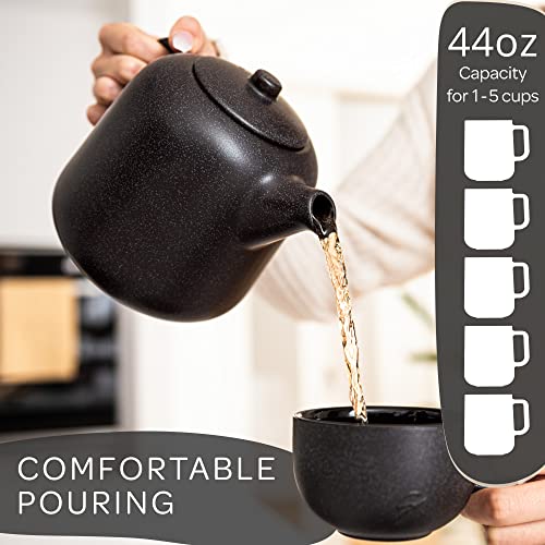 Ceramic Teapot 44 oz with Infuser - Black Premium Design, Removable Strainer