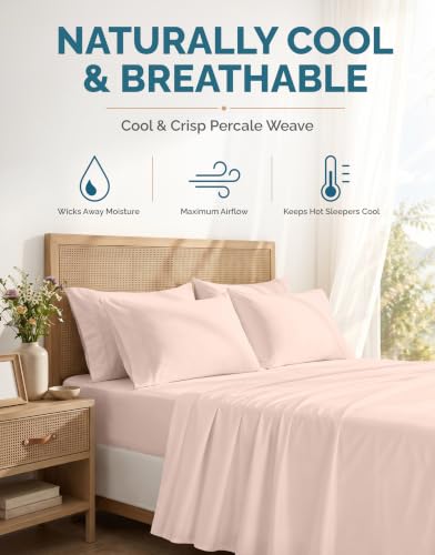 Casa Platino 100% Cotton Full Size Cooling Sheets Set - Veiled Rose