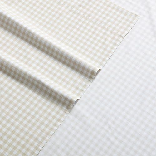 Little Gingham Beige Full Size Cotton Percale Sheet Set with Fitted Sheet & Pillowcases