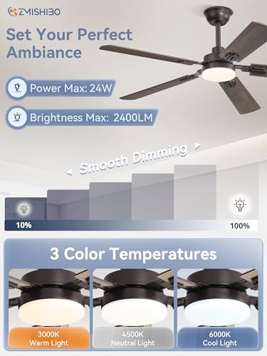ZMISHIBO 52-Inch Oil Bronze Ceiling Fan with Light & Remote, Farmhouse Indoor
