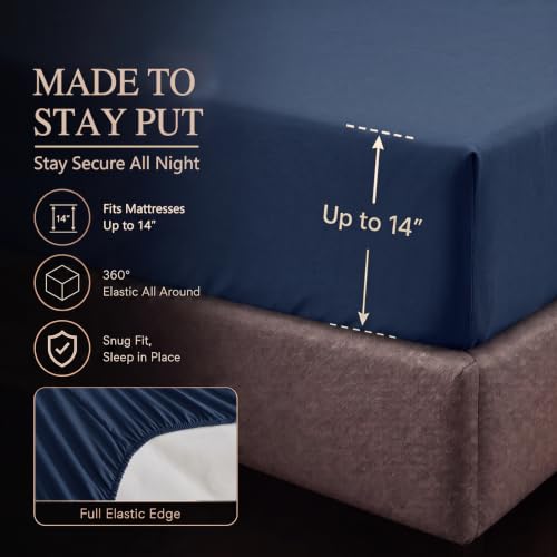CozyLux Navy Oversized King Comforter Set 7-Piece Pintuck Bed in a Bag