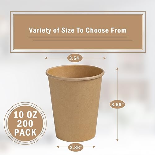 200 Pack 10 oz Kraft Paper Coffee Cups - Disposable Brown Drinkware - Variation: Kraft-10oz-200pack