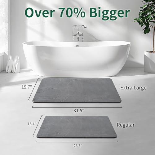 XMarrat Extra Large Dark Grey Diatomaceous Earth Bath Mat 31.5"x19.7" Eco-Friendly