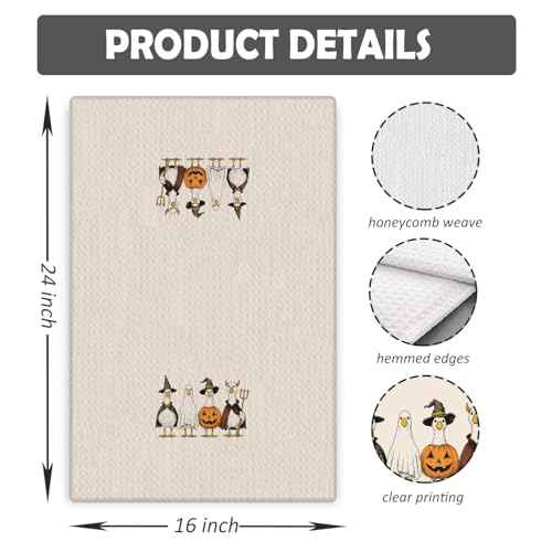 Halloween Goose Kitchen Towels, Goose Lover Gifts, Funny Halloween Witchy Pumpkin Ghost Geese Decorative Dish Tea Hand Towels for Kitchen Bathroom, 16x24 Inches