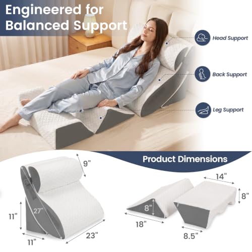 White Grey 5PCS Orthopedic Wedge Pillow Set for Post-Surgery Support