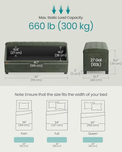 Velvet Storage Ottoman Bench with Legs - Forest Green, 660 lb Load Capacity