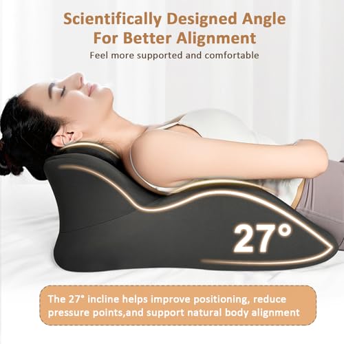 Memory Foam Wedge Pillow 27° Ergonomic Support for Back and Neck