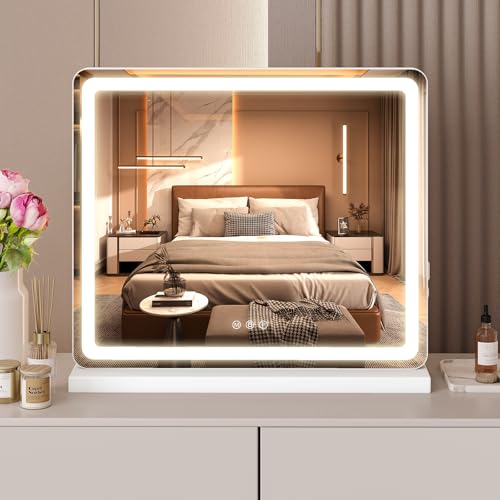 Square White LED Vanity Mirror 22x19 Inch Tabletop Makeup Lighted Mirror