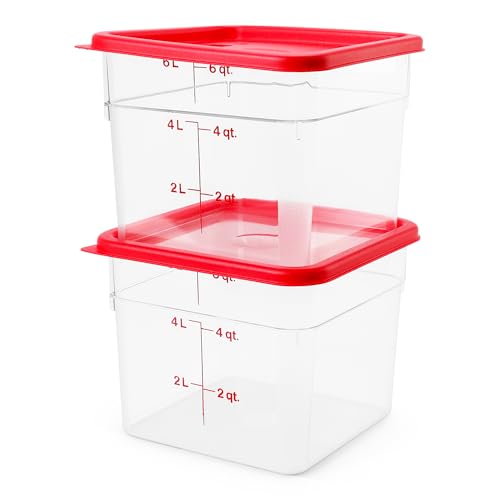 6 Qt Food Storage Containers with Red Lids - Pack of 2, Classic Series, Commercial Grade