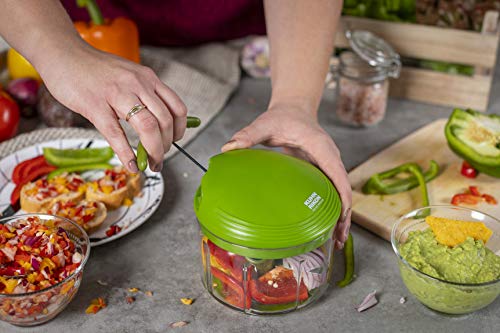 Vegetable Chopper with Stainless Steel Blades - 3-Cup Pull Chop, Food & Fruit Cutter, Non-Slip Base