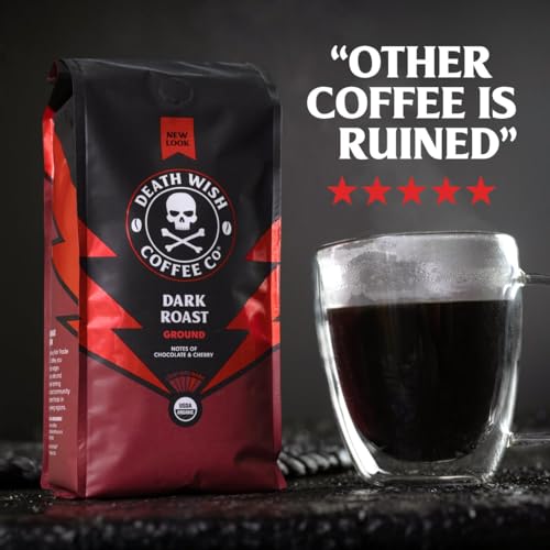 Death Wish Coffee Organic Dark Roast Ground Coffee 2 Pack - 16 oz Each, Bold & Fair Trade