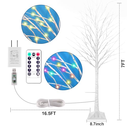 7FT Lighted Birch Tree with 170 LED Warm White and Multicolor Lights,