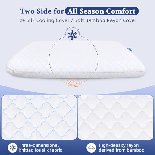 SofGlowly 2-Pack Ultra Thin Cooling Memory Foam Pillows 2.75" Low Profile Standard Size