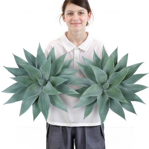 Blue Artificial Agave Plant 28 Inch - UV Resistant Outdoor & Indoor Decor - 2 Pack