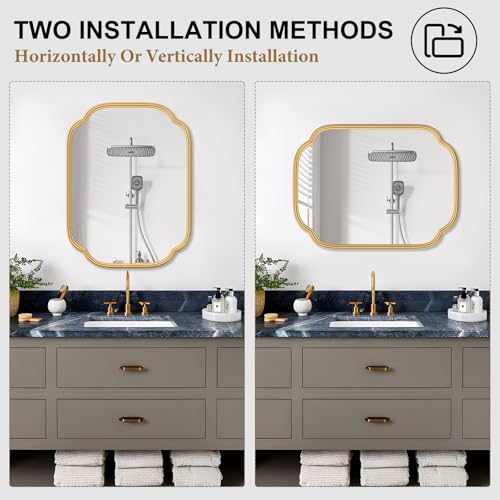 Ferytange 18x24 Gold Rectangular Wall Mirror with Metal Frame for Bathroom