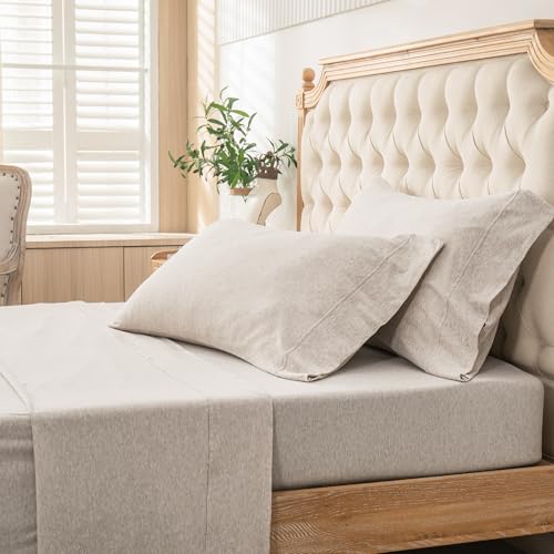 PURE ERA Heather Beige Jersey Knit Bed Sheet Set California King - 4 Piece