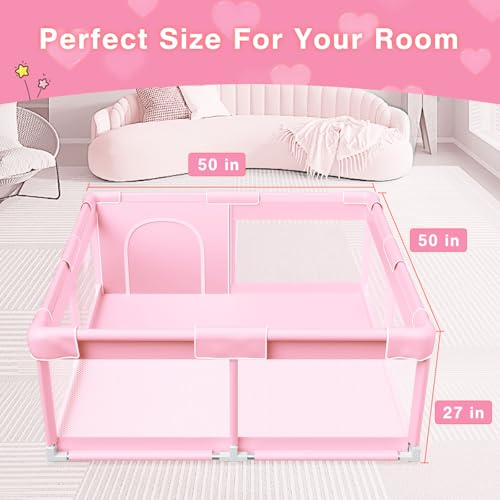 Pink Baby Playpen 50x50 Inch Play Yard for Toddlers Indoor & Outdoor Safety