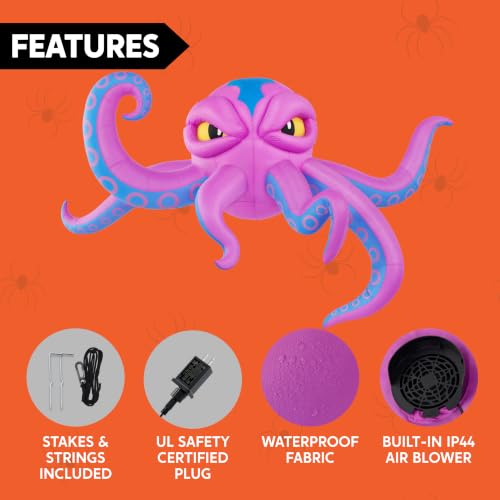 JOYIN 10FT Blue Tentacled Halloween Inflatable Rooftop Octopus with LED Lights