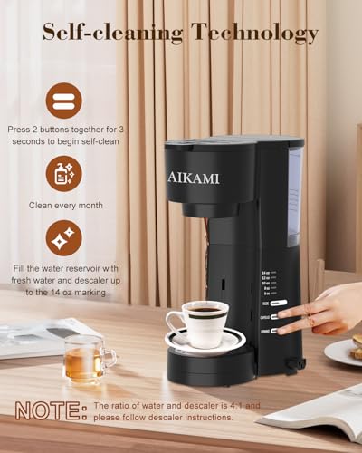 AIKAMI 4-in-1 Single Serve Coffee Maker with Milk Frother & Grinder, K-Cup & Grounds, 30oz Water Reservoir