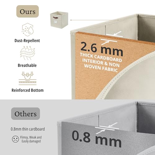 Beige Cube Storage Bins Set of 6 - 13-Inch Fabric Organizer Baskets with Labels