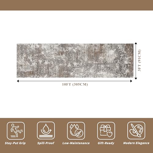 BYYVOO 3' x 10' Brown Beige Non-Slip Washable Runner Rug for Hallway & Kitchen